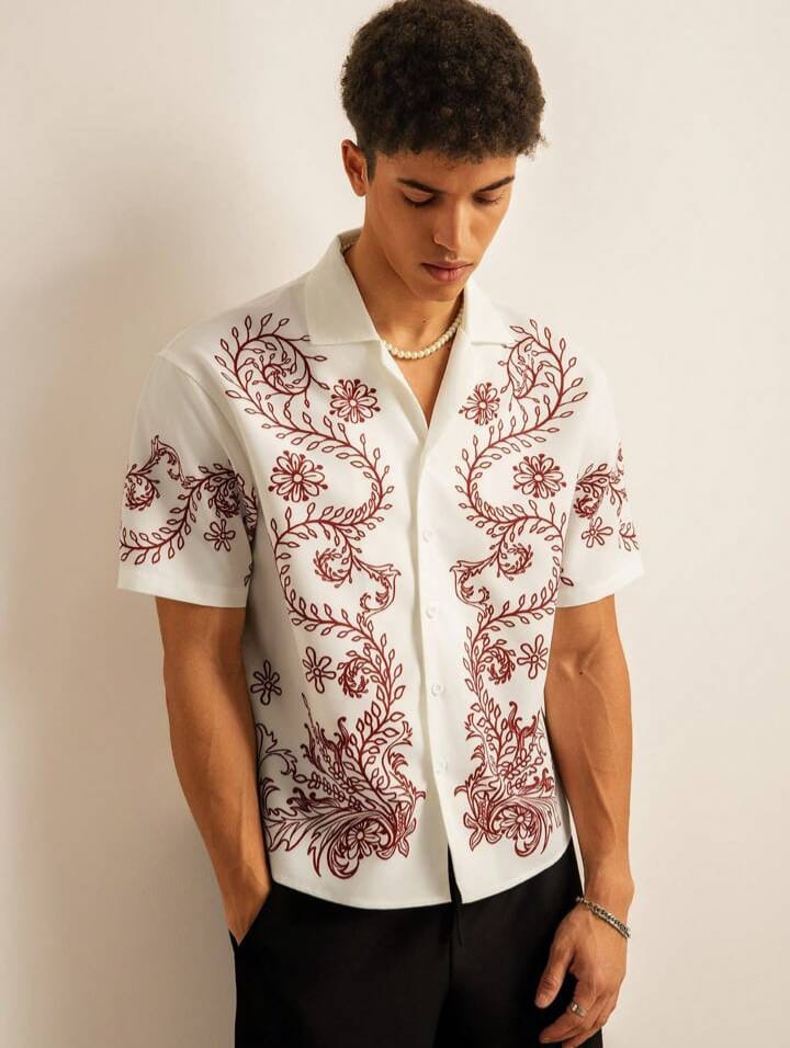 Uptown Funky Digital Print Lapal Neck Loose Fit Men's Shirt